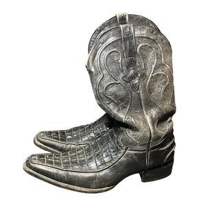 El General Cowboy Boots Mens 8.5 Black Caiman Crocodile Leather Snip Toe 1901